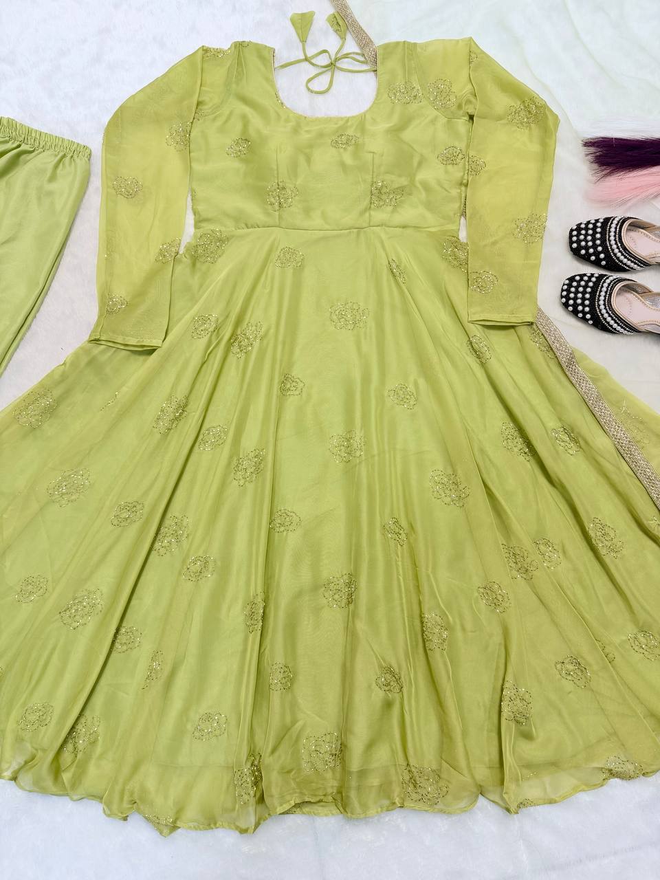 The Ethereal Sage Gilded A-Line Couture